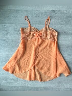 Easy Solution Orange Lace Babydoll Chemise with Bow Slip